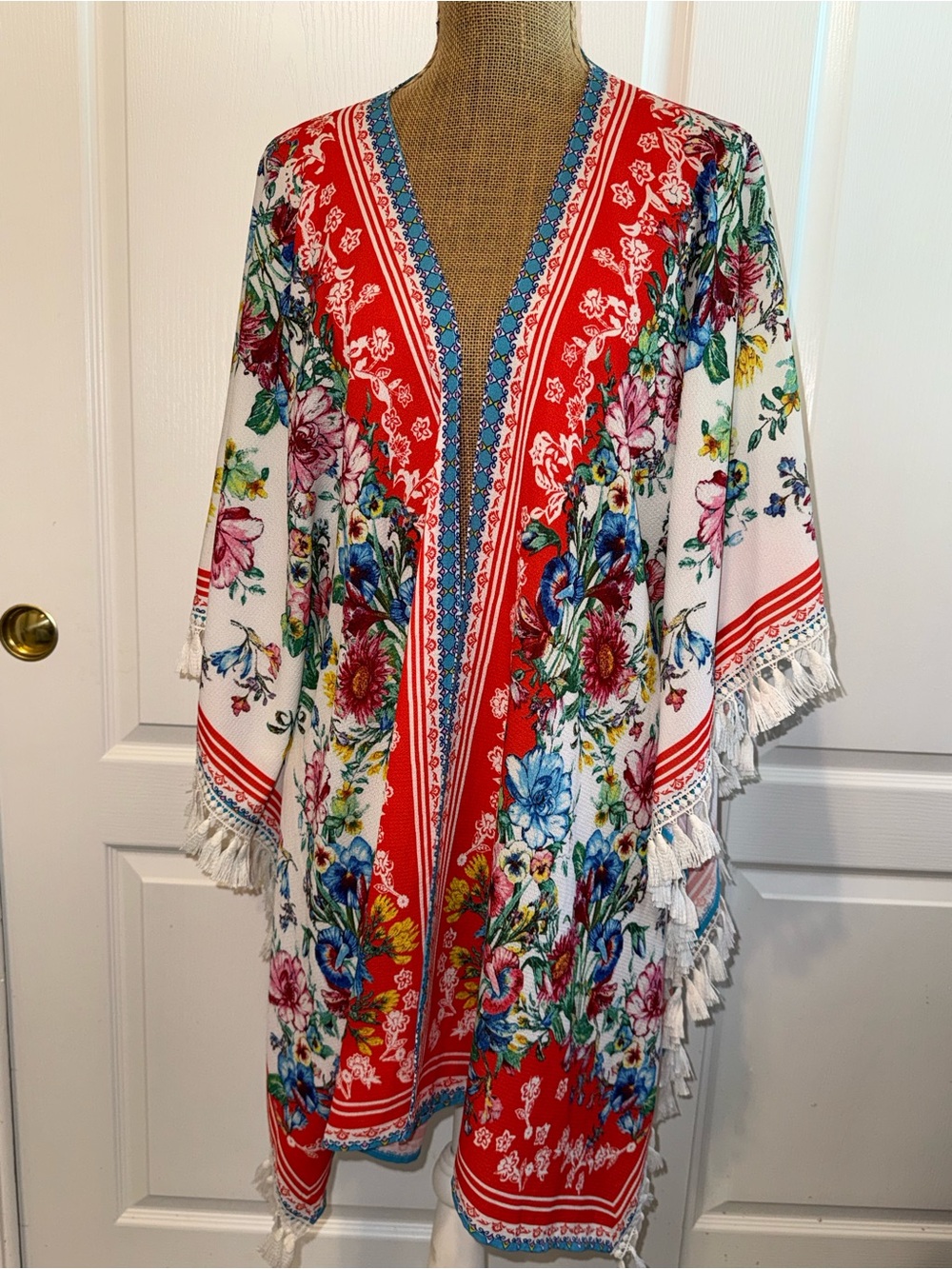 Umgee Red Floral Tassel Kimono